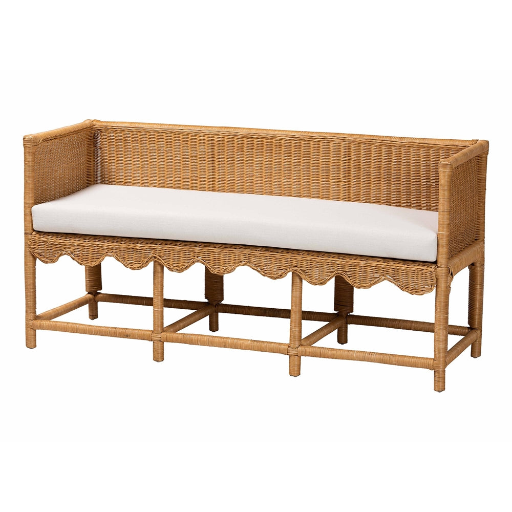 Seranay Bohemian Scallop Light Honey Rattan Accent Bench