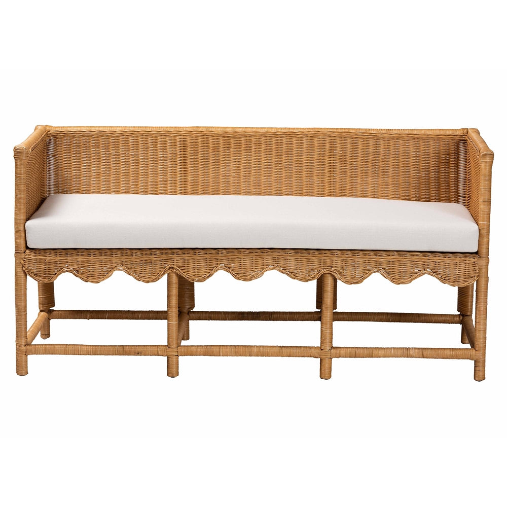 Seranay Bohemian Scallop Light Honey Rattan Accent Bench