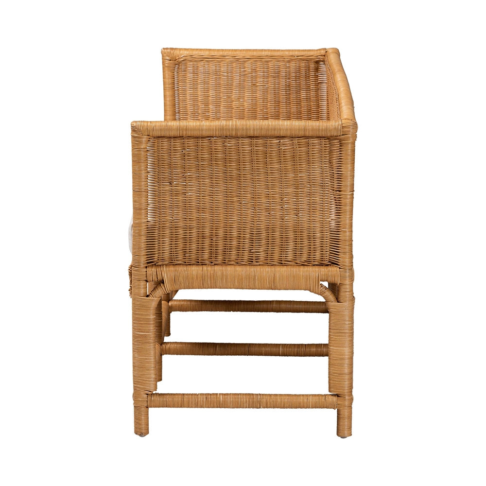 Seranay Bohemian Scallop Light Honey Rattan Accent Bench