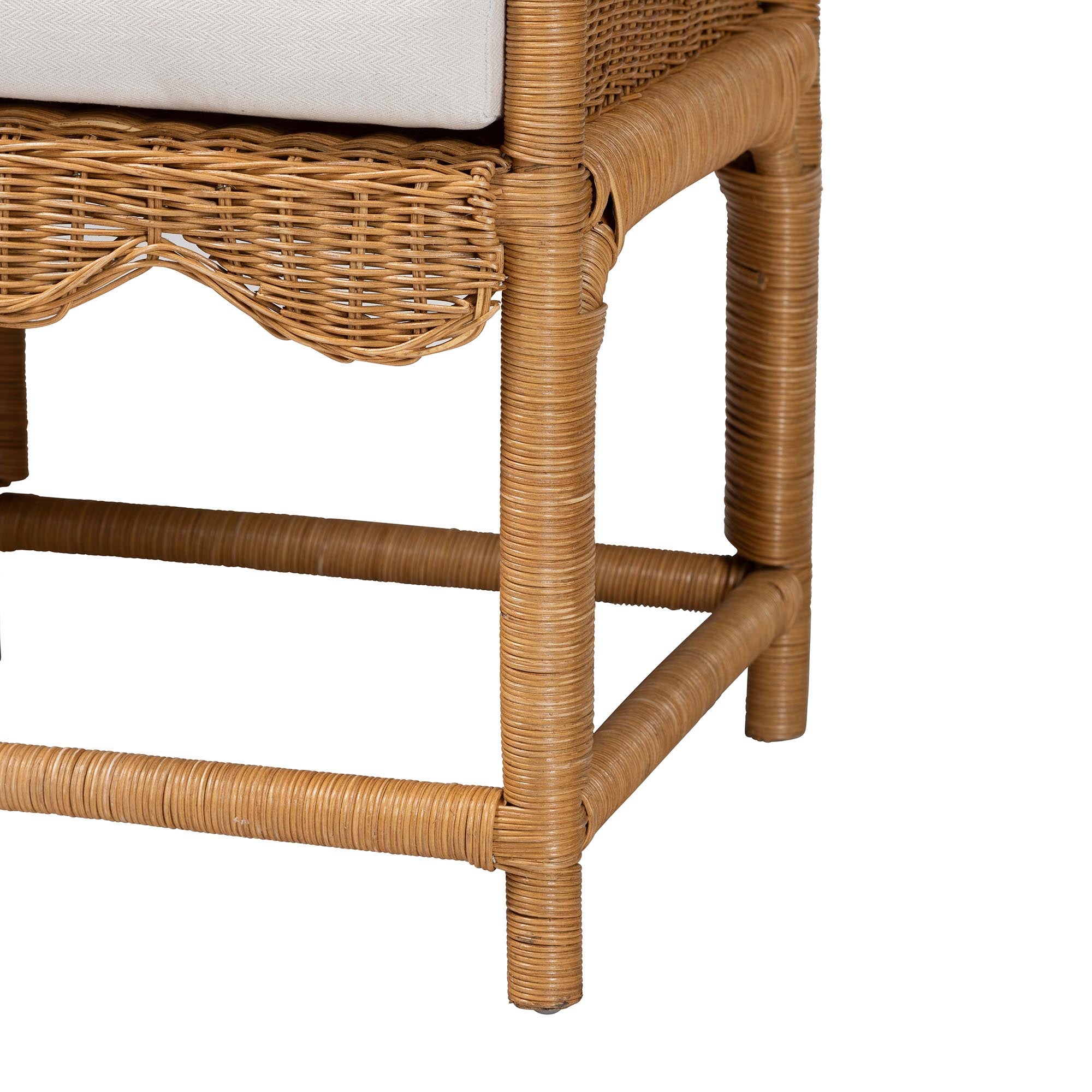 Seranay Bohemian Scallop Light Honey Rattan Accent Bench