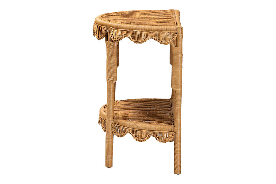 Paisley Bohemian Scallop Light Honey Rattan Console Table