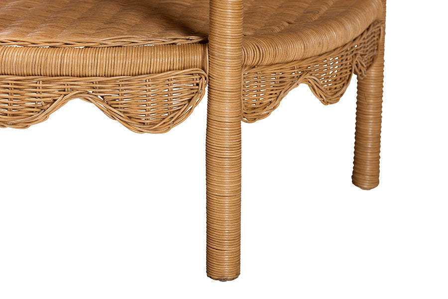 Paisley Bohemian Scallop Light Honey Rattan Console Table