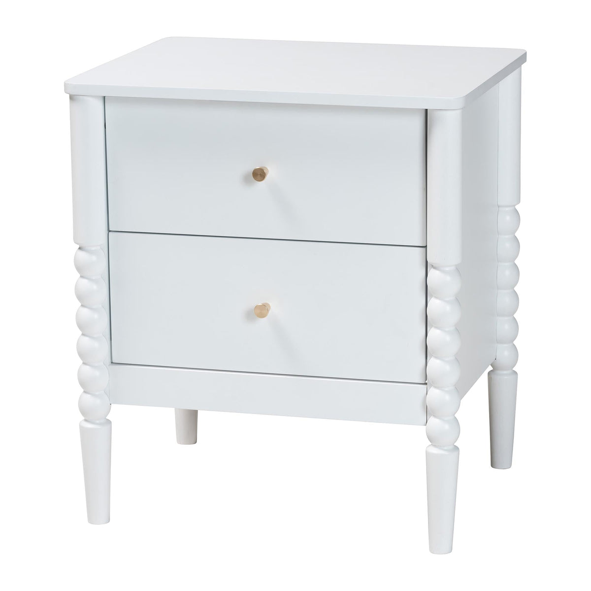 Lucera Mid-Century White 2-Drawer Bobbin Nightstand