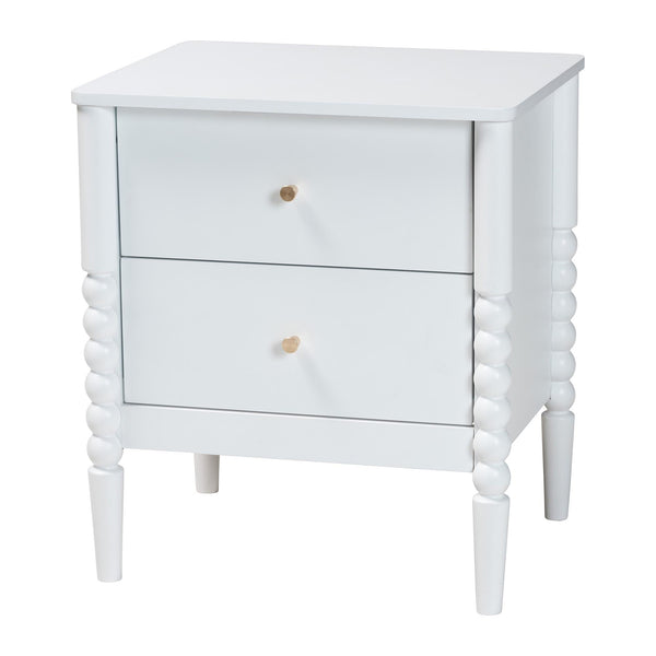 Lucera Mid-Century White 2-Drawer Bobbin Nightstand