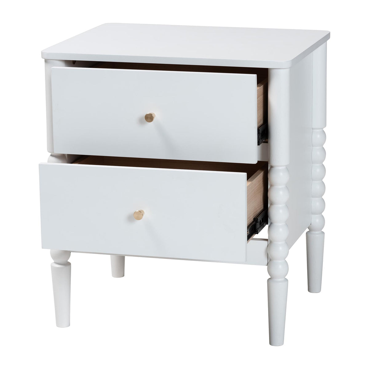 Lucera Mid-Century White 2-Drawer Bobbin Nightstand