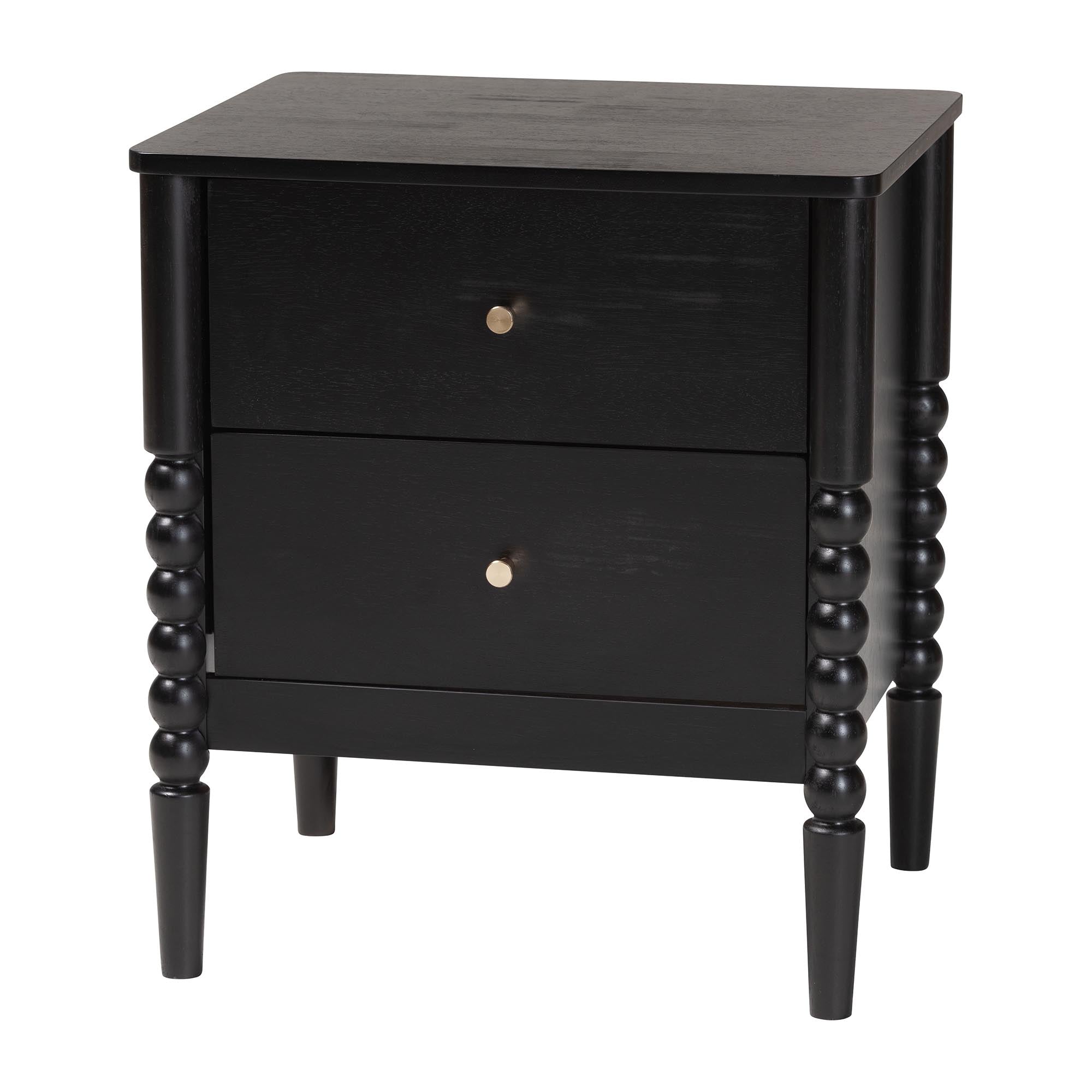 Lucera Mid-Century Black 2-Drawer Bobbin Nightstand