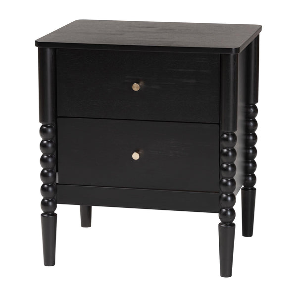 Lucera Mid-Century Black 2-Drawer Bobbin Nightstand