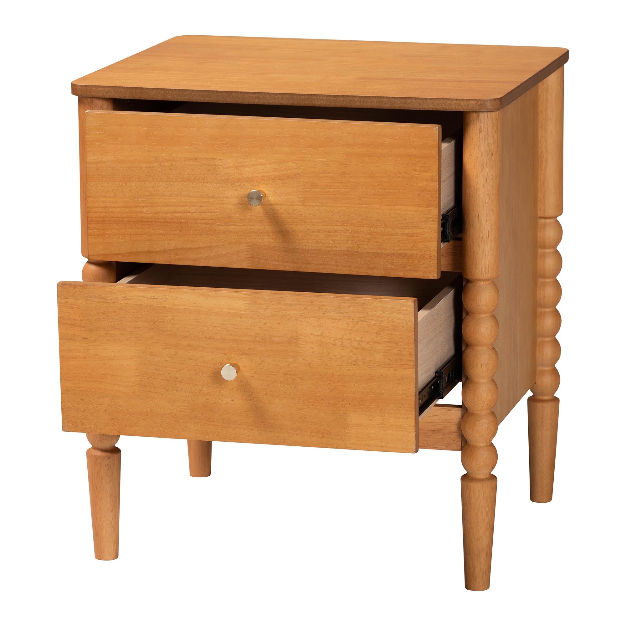 Lucera Mid-Century Oak Brown 2-Drawer Bobbin Nightstand