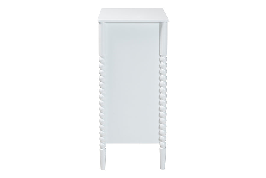 Lucera Mid-Century White Bobbin Wood 4-Drawer Chest