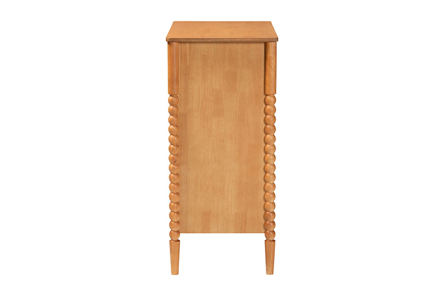 Lucera Mid-Century Oak Brown Bobbin Wood 4-Drawer Chest