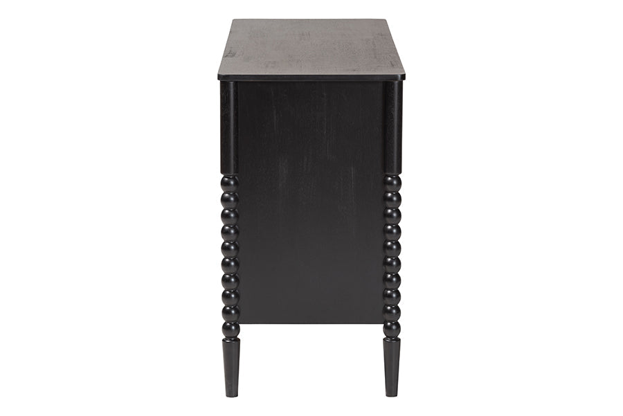 Lucera Mid-Century Black Bobbin Wood 6-Drawer Dresser