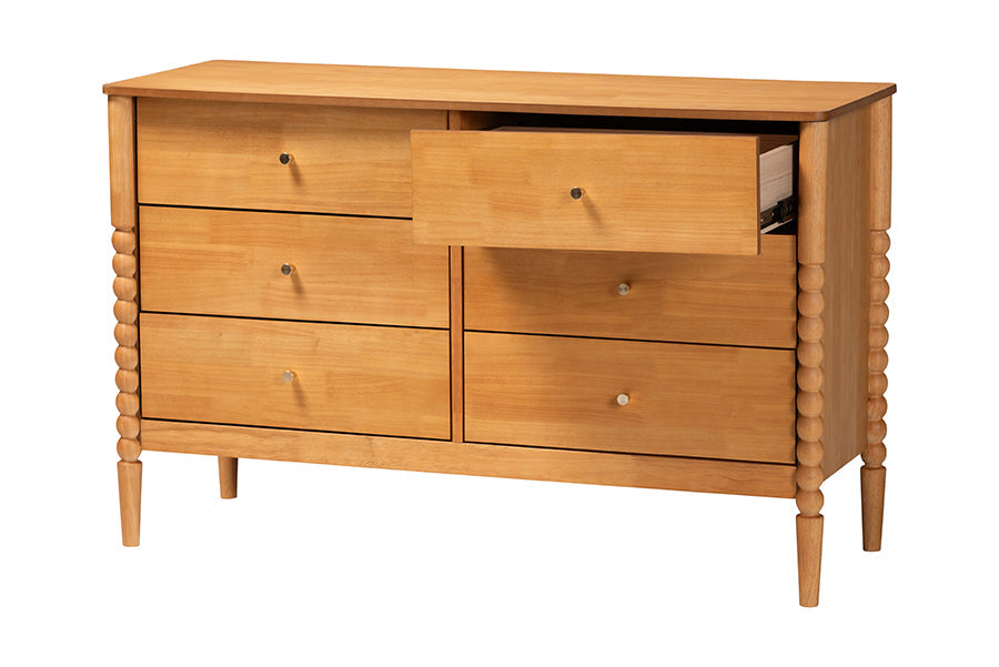 Lucera Mid-Century Oak Brown Bobbin Wood 6-Drawer Dresser