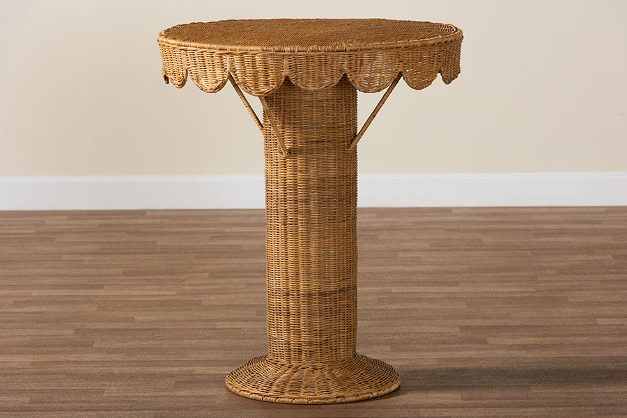 Pabla Bohemian Light Honey Rattan Scalloped Console Table