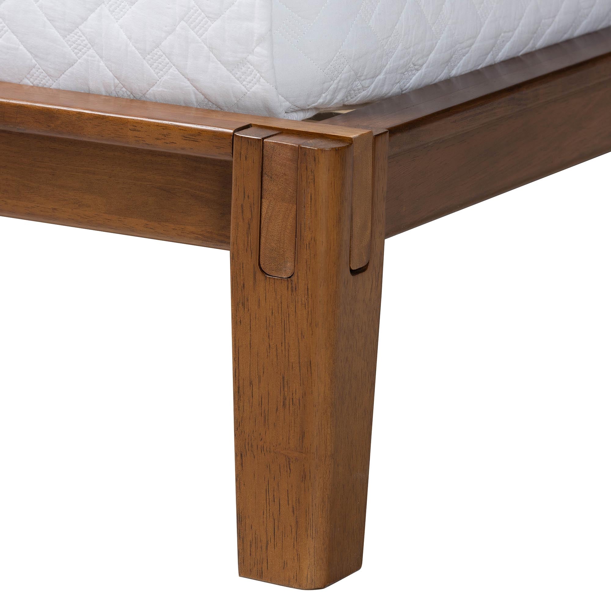 Mariette Japandi Dark Grey Teddy Fabric and Walnut Brown Wood Queen Bed