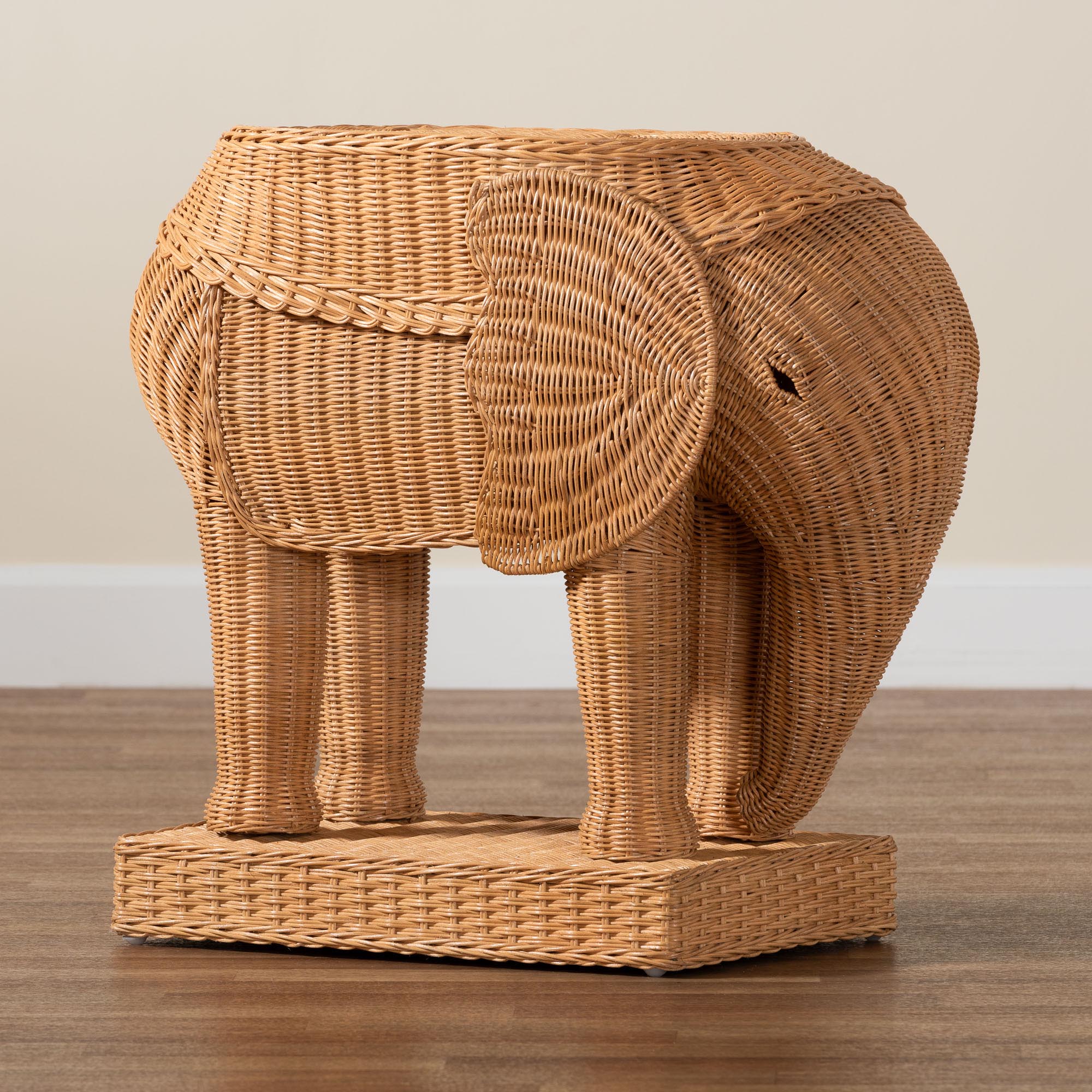 Elissa Bohemian Light Honey Rattan Elephant End Table