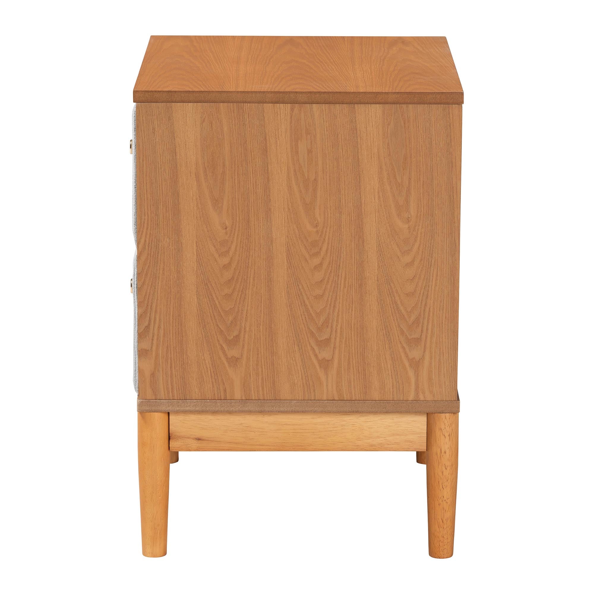 Taylin Mid-Century Grey Corduroy and Oak Brown Wood 2-Drawer Nightstand