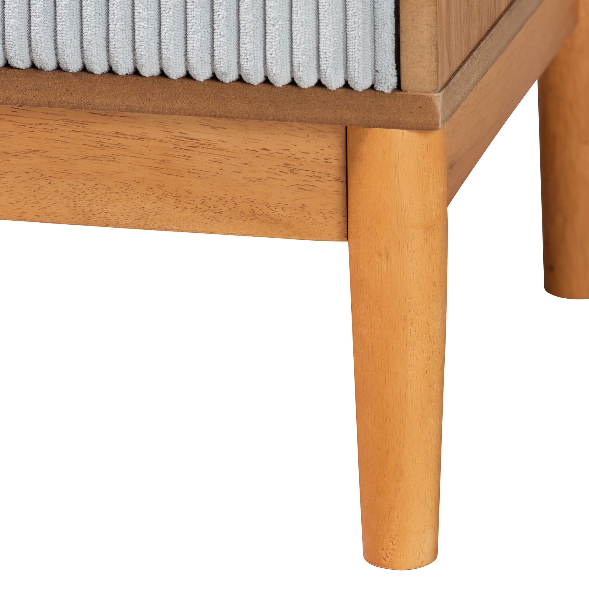 Taylin Mid-Century Grey Corduroy and Oak Brown Wood 2-Drawer Nightstand