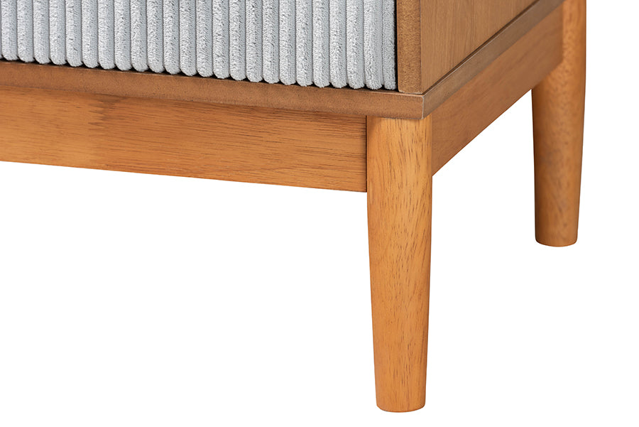 Taylin Mid-Century Grey Corduroy and Oak Brown Wood 4-Drawer Chest