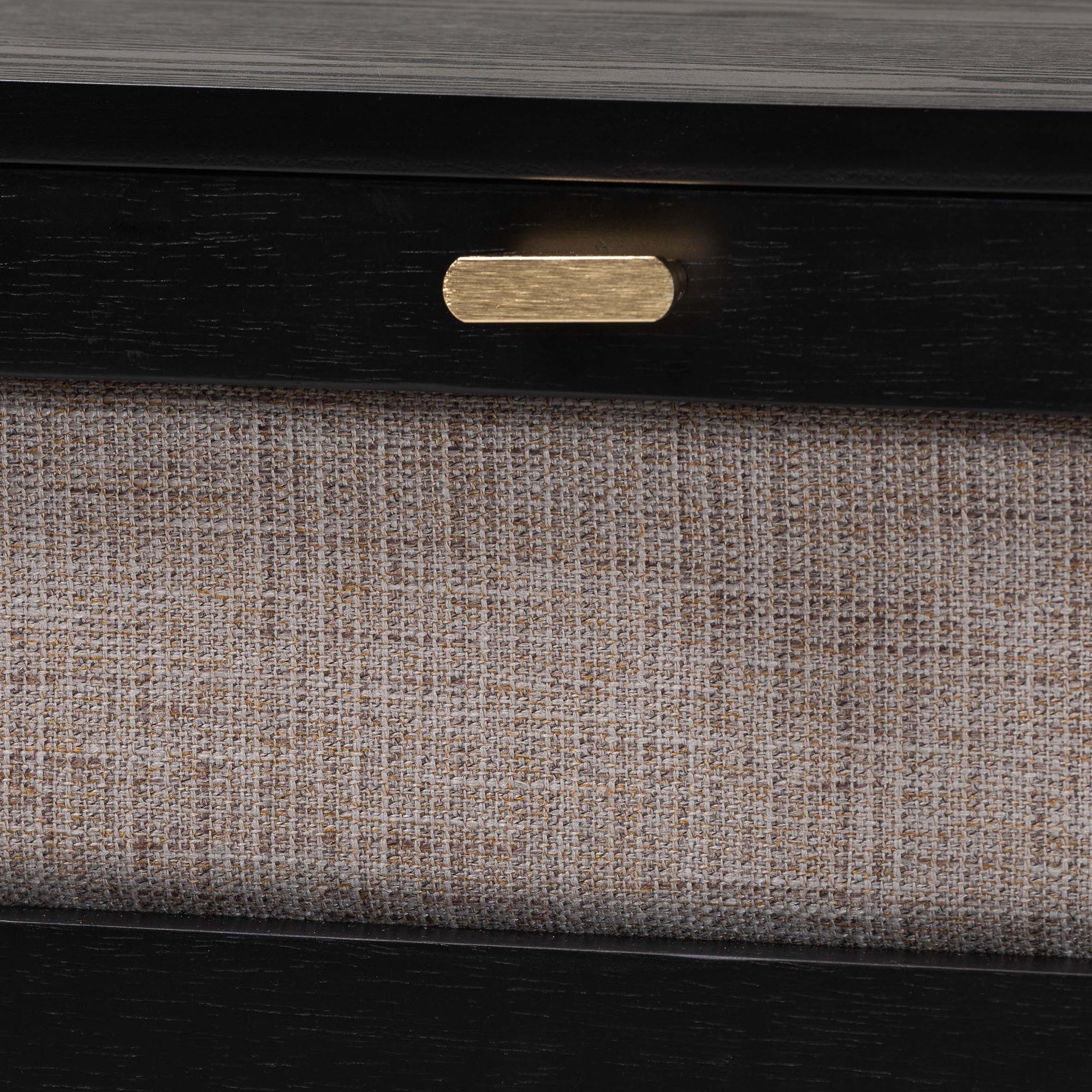 Shirin Mid-Century Beige Fabric and Black Wood 1-Drawer Nightstand