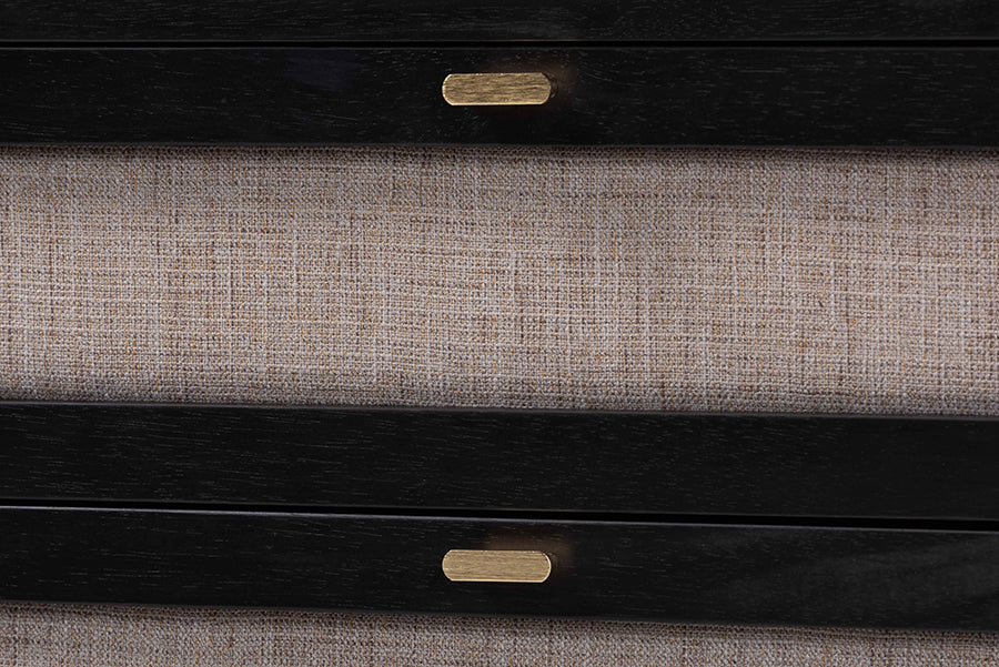 Shirin Mid-Century Beige Fabric and Black Wood 3-Drawer Chest