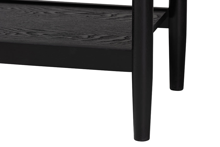 Shirin Mid-Century Beige Fabric and Black Wood 3-Drawer Chest