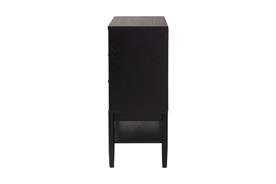 Shirin Mid-Century Beige Fabric and Black Wood 6-Drawer Dresser