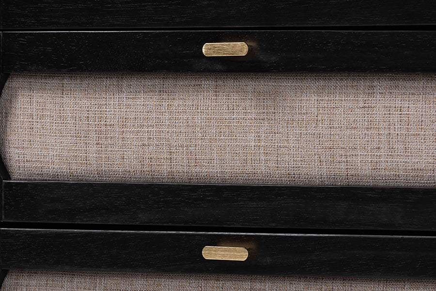 Shirin Mid-Century Beige Fabric and Black Wood Queen 4-Piece Bedroom Set