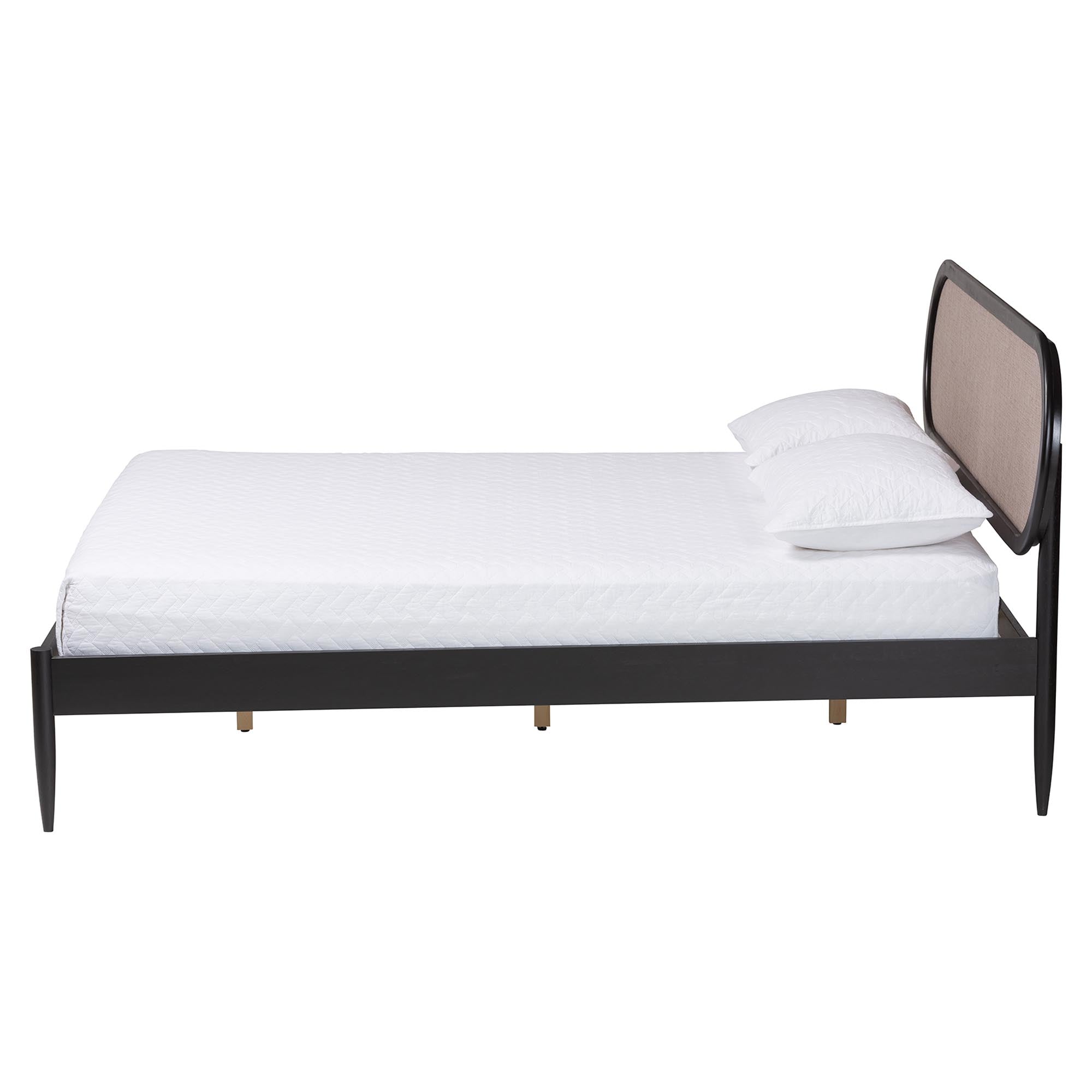Shirin Mid-Century Beige Fabric and Black Wood Queen Platform Bed