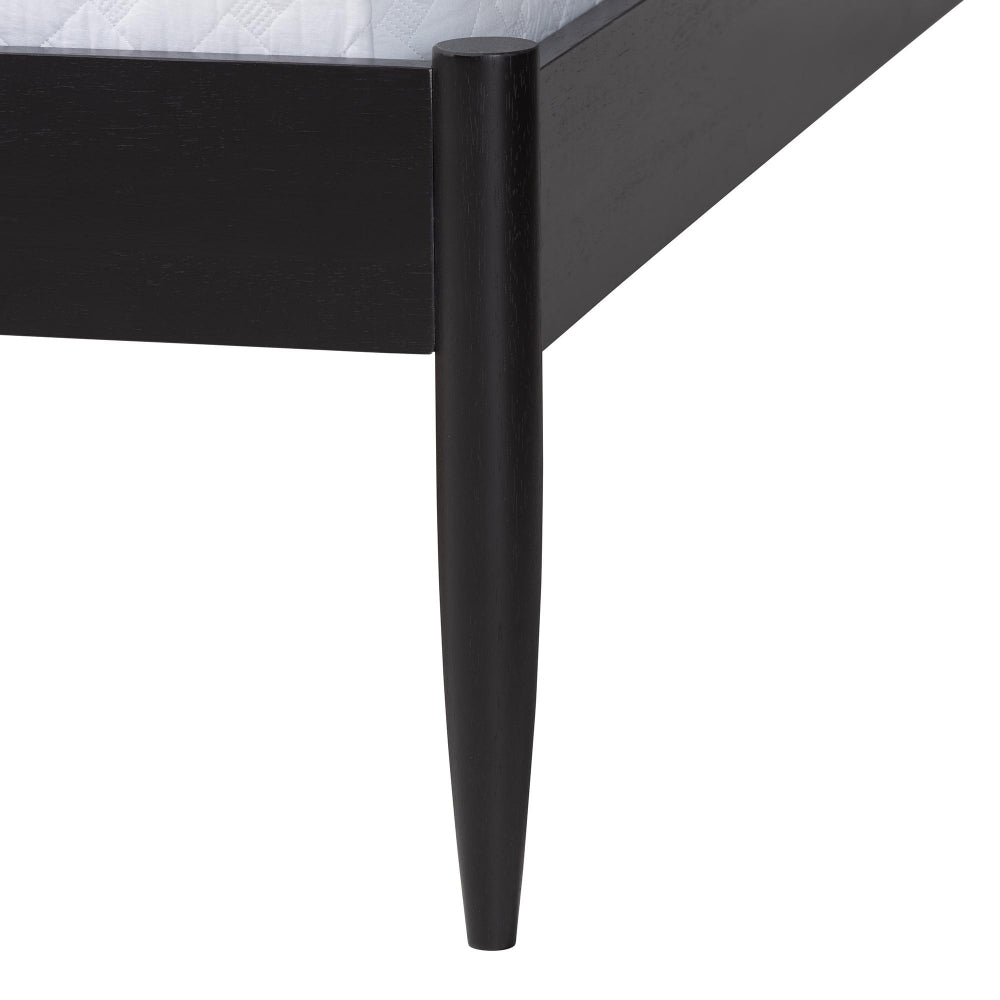 Shirin Mid-Century Beige Fabric and Black Wood Queen Platform Bed