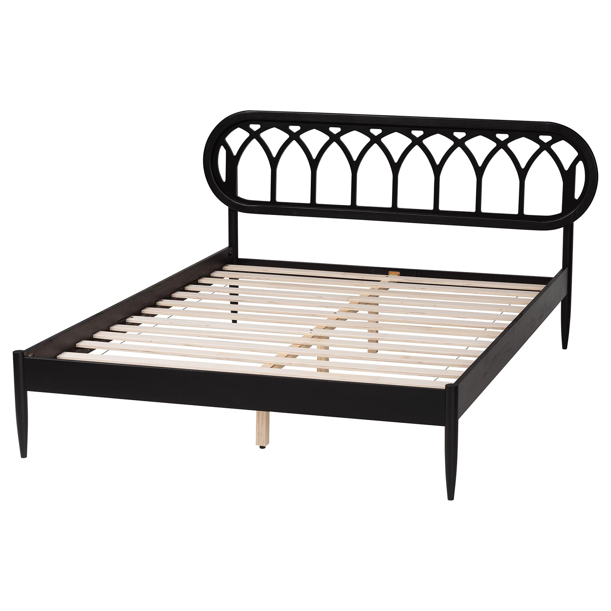 Florica Art Deco Black Wood Queen Platform Bed