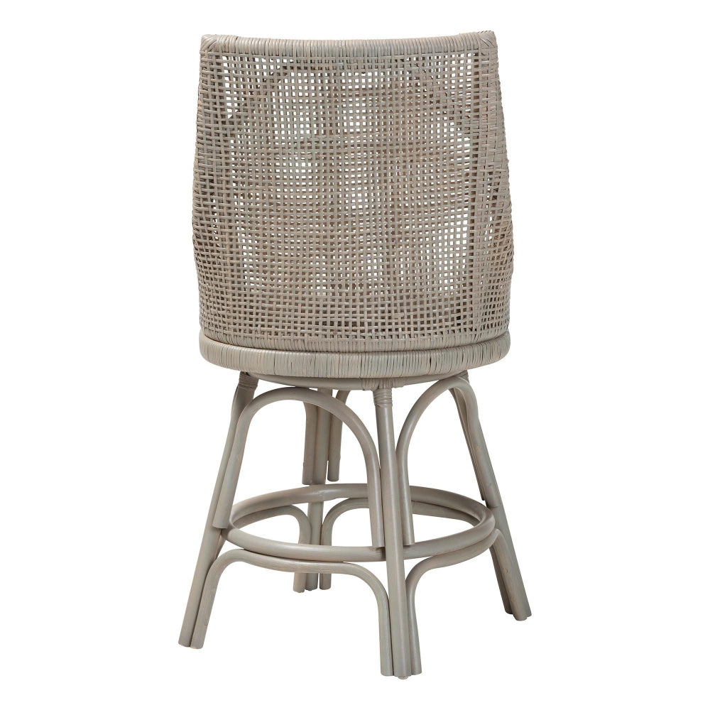 Bella Swivel Rattan Counter Stool with Cushion - Handwoven Wicker Kitchen Island Seating with Backrest and Footrest, French Grey