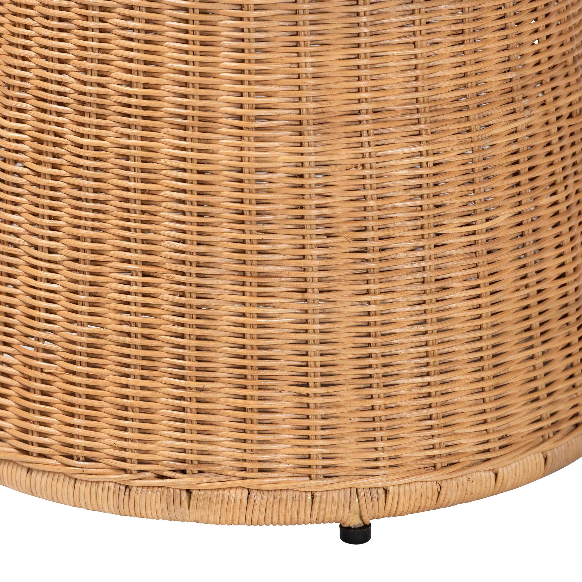 Caroline Round Natural Rattan End Table - Handwoven Wicker Drum Shape Accent Table for Living Room or Sunroom, Light Honey
