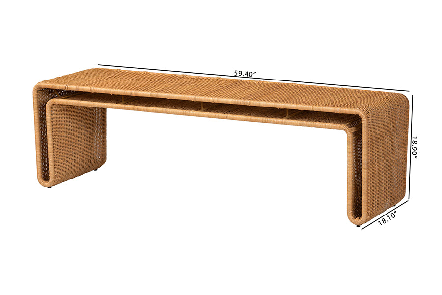 Nevada Bohemian Light Honey Rattan Accent Bench
