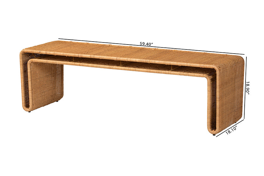 Nevada Bohemian Light Honey Rattan Accent Bench
