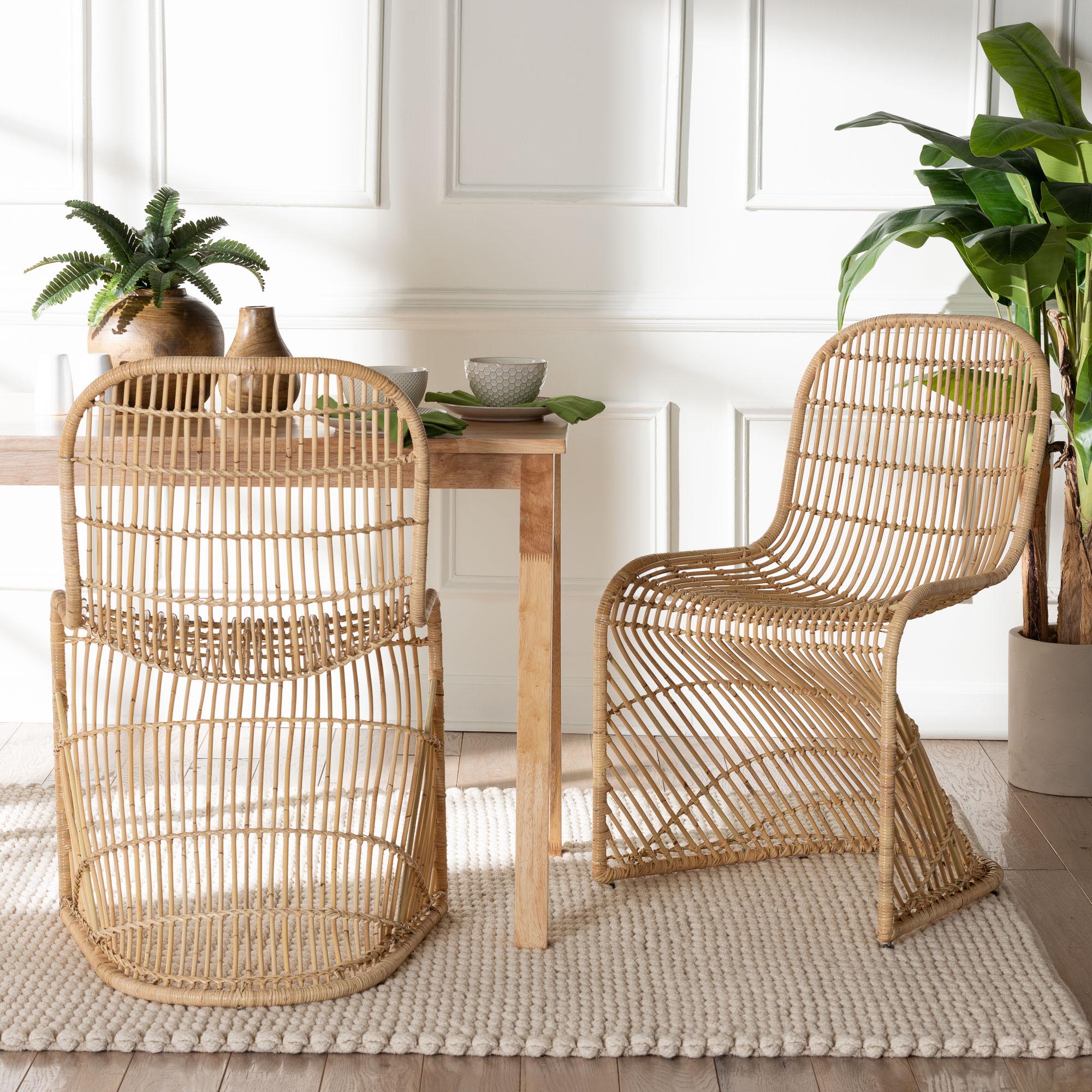 bali & pari Rosalba Bohemian Light Honey Rattan S-Curve Dining Chair
