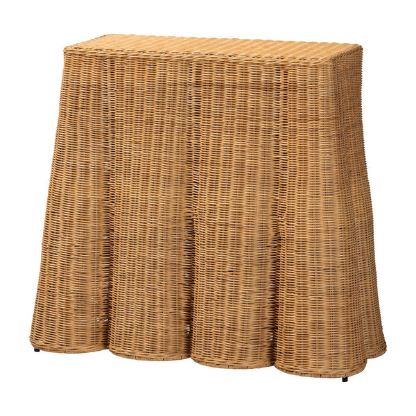 Palm Scallop Natural Rattan Console Table - Handwoven Wicker Accent Table for Hallway or Entryway, Coastal & Boho Décor, Rectangle 36