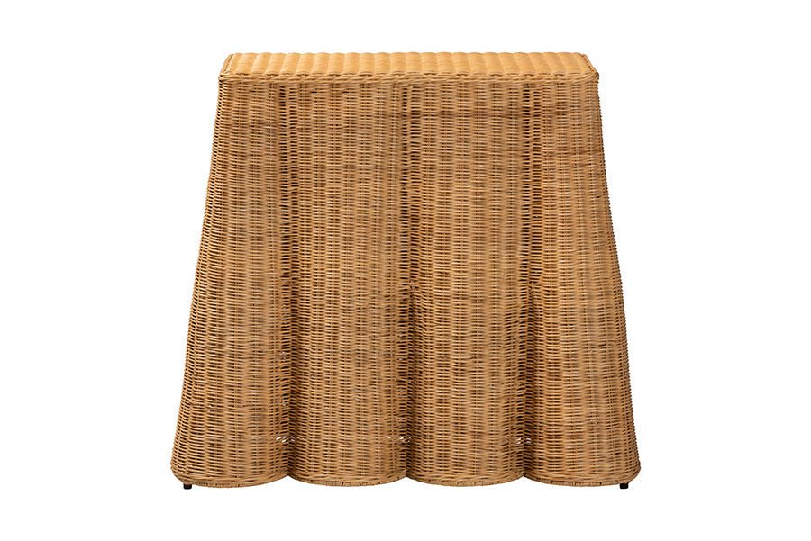 Palm Scallop Natural Rattan Console Table - Handwoven Wicker Accent Table for Hallway or Entryway, Coastal & Boho Décor, Rectangle 36"