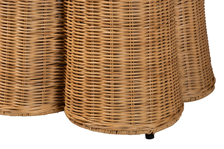 Palm Scallop Natural Rattan Console Table - Handwoven Wicker Accent Table for Hallway or Entryway, Coastal & Boho Décor, Rectangle 36"