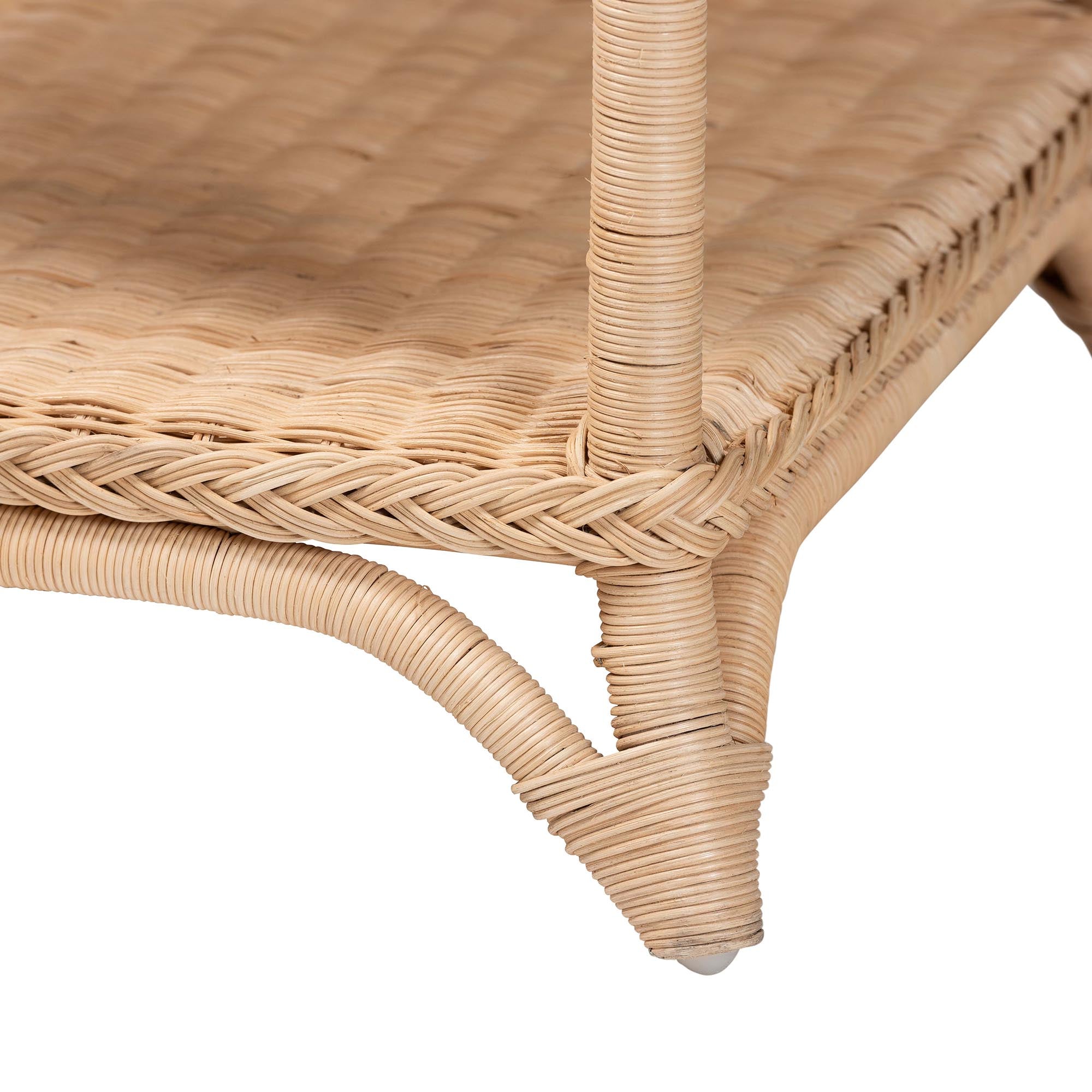 Oxford Braided Natural Rattan End Table with Shelf - Square Boho Accent Table with Decorative Loop Detailing, Coastal Style for Living Room or Bedroom