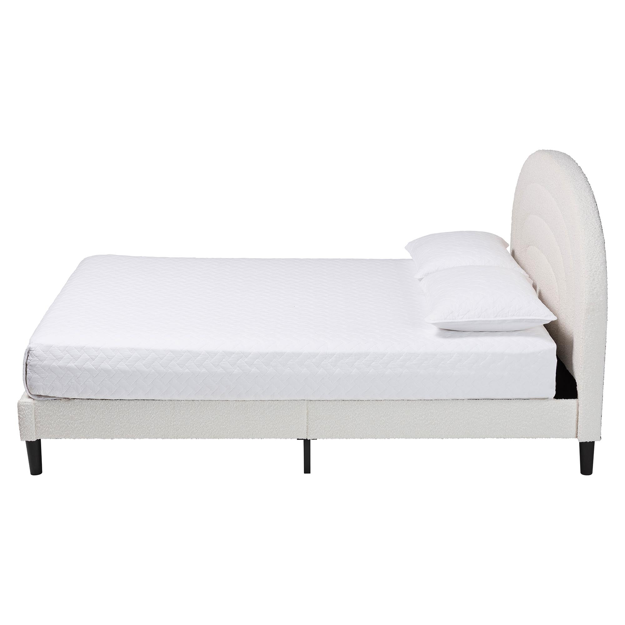 Pelagia Boucle Upholstered Platform Bed - Soft Fabric Queen Size Bed Frame with Padded Headboard, Minimalist Design, Cream