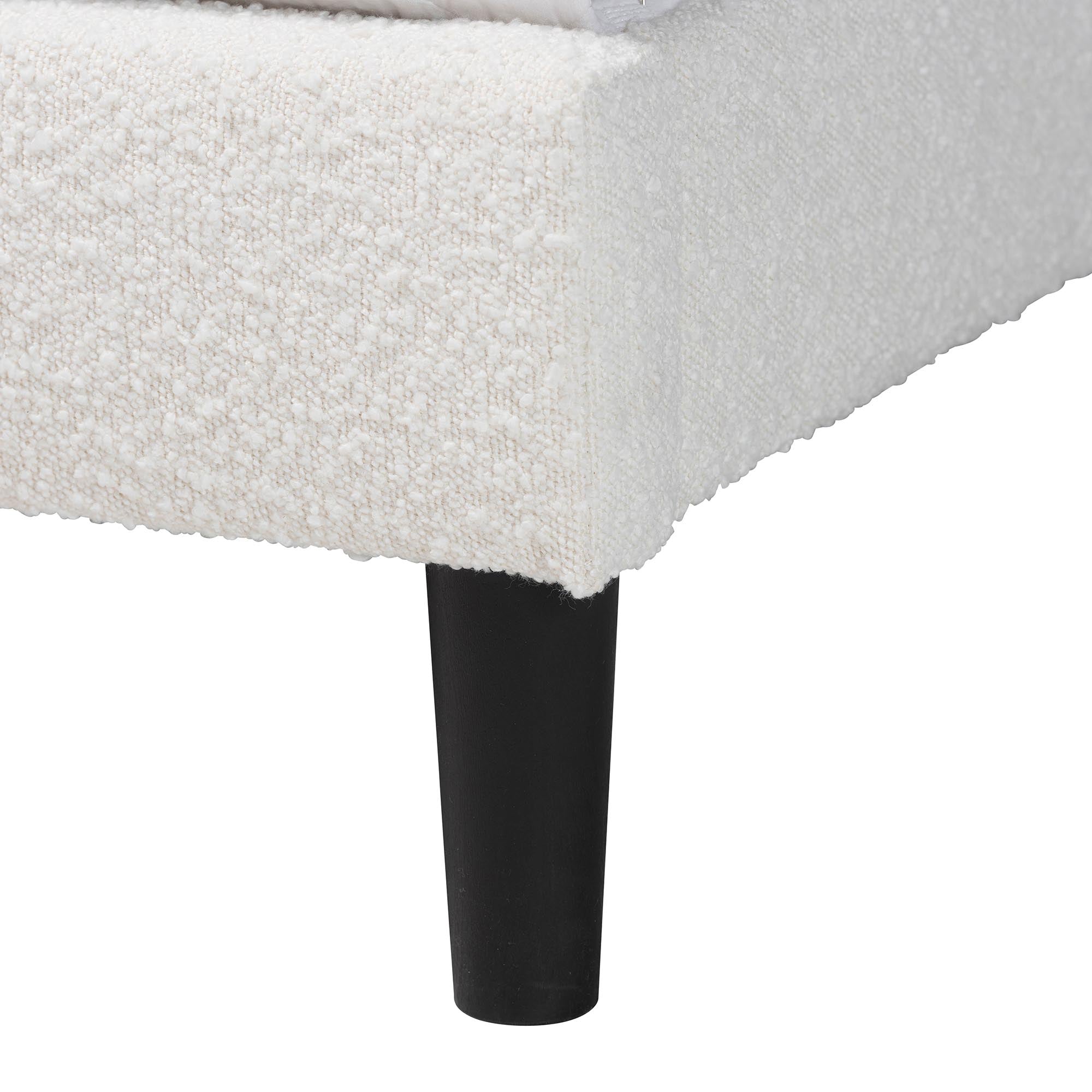 Pelagia Boucle Upholstered Platform Bed - Soft Fabric Queen Size Bed Frame with Padded Headboard, Minimalist Design, Cream