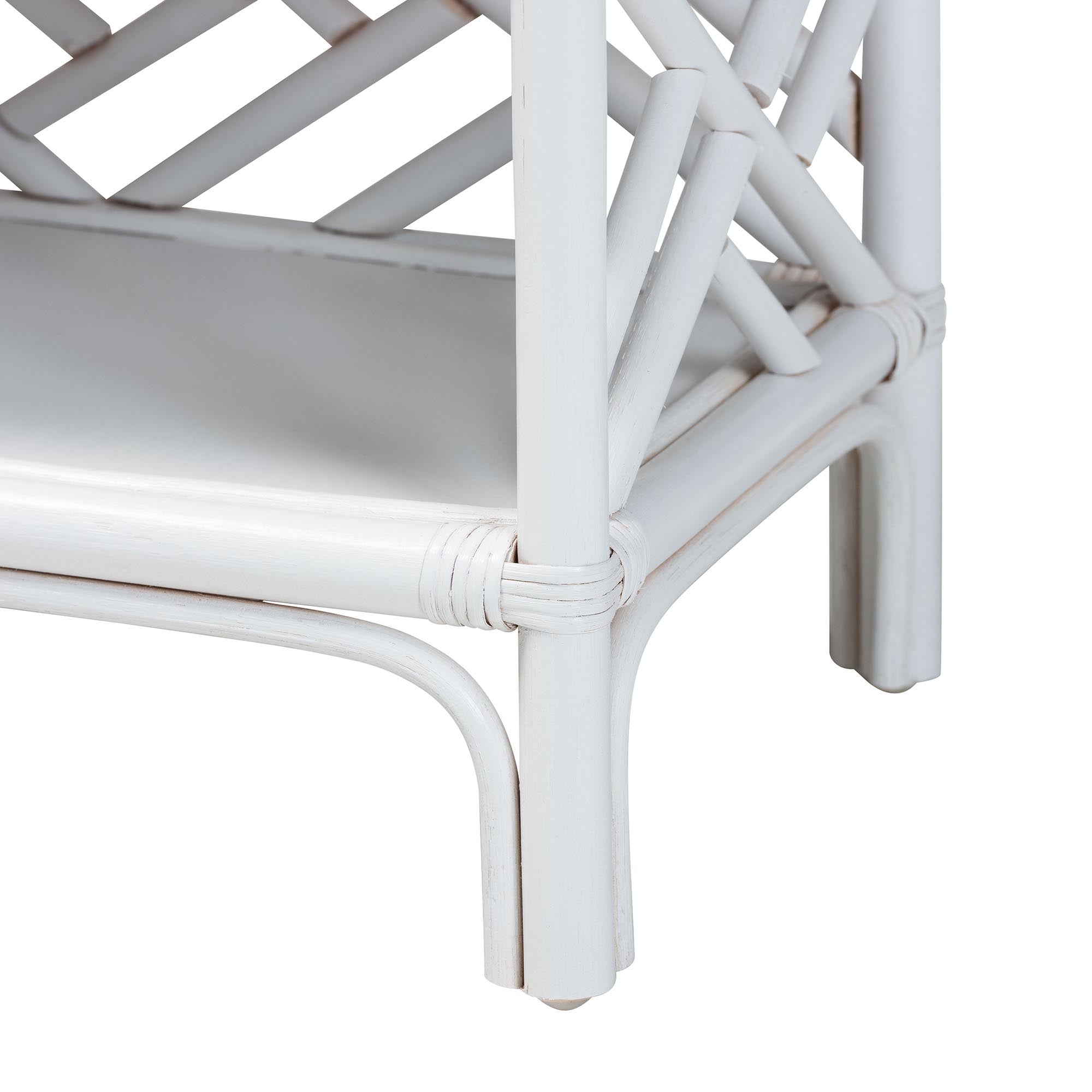 bali & pari Tiaret Natural Rattan Nightstand with Drawer and Shelves - Chippendale-Style Bedside Table for Bedroom or Coastal Living Spaces, White