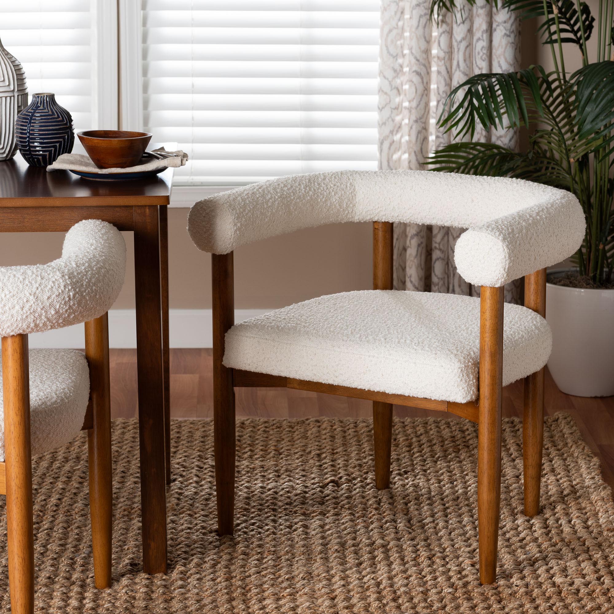 Caia Boucle Dining Chair - Modern Upholstered Accent Armchair, Cream, Minimalist Design