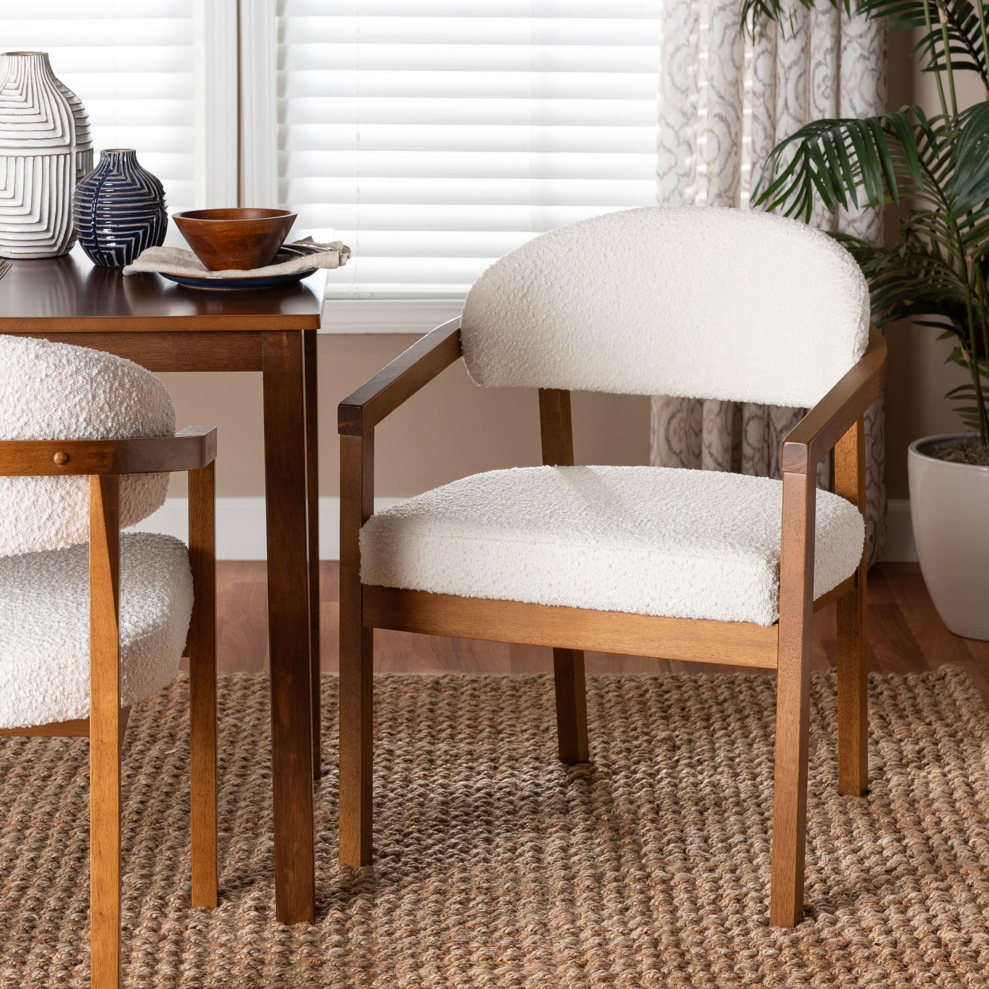 Biana Boucle Dining Chair - Modern Upholstered Accent Armchair, Cream, Minimalist Design