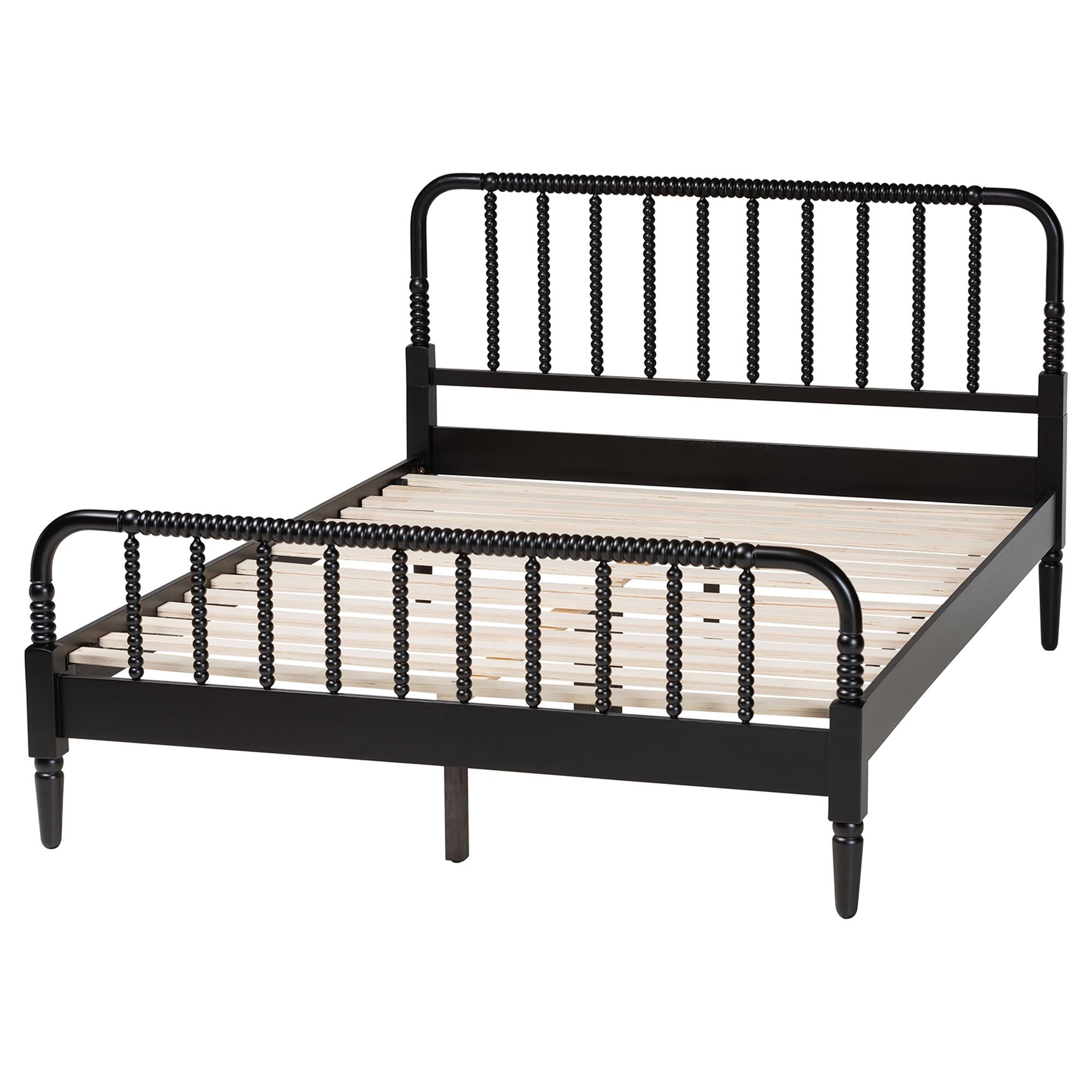 Braith Farmhouse Black Spindle Wood King Size Platform Bed