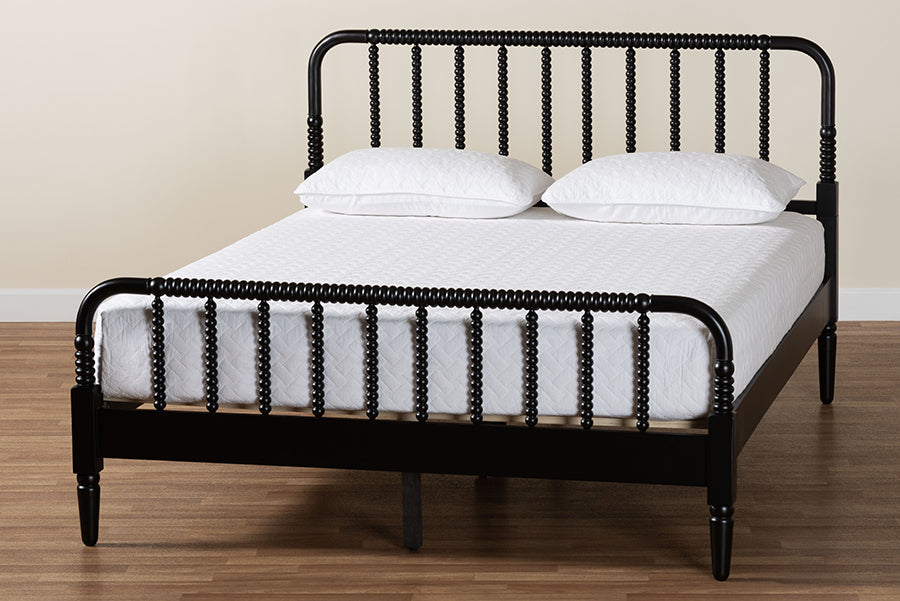 Braith Farmhouse Black Spindle Wood Queen Size Platform Bed