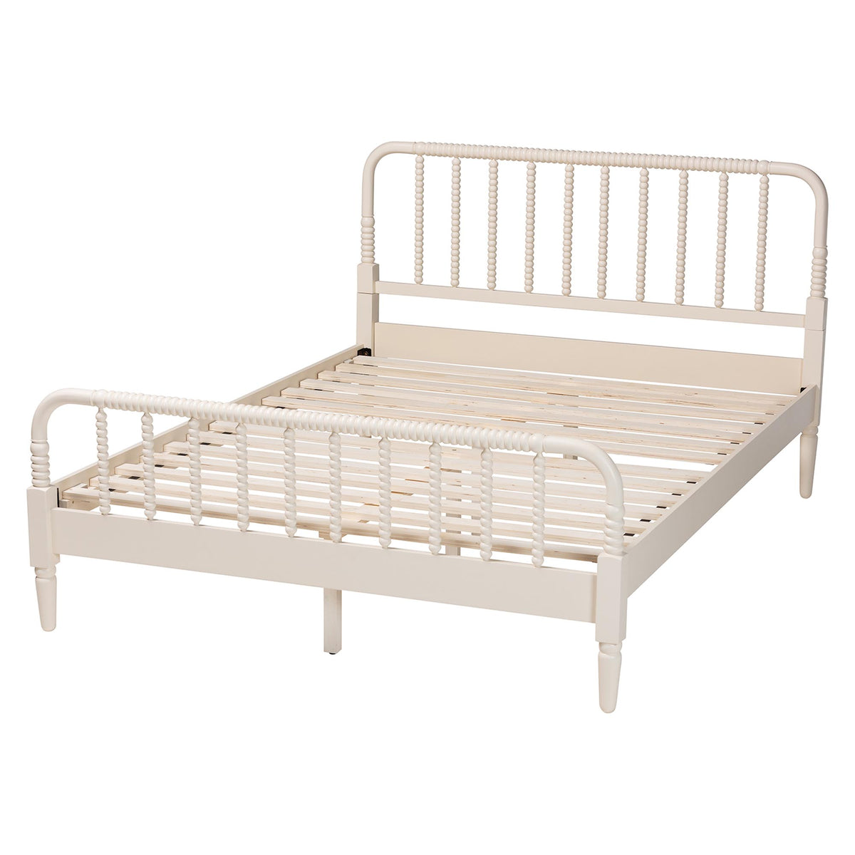 Braith Farmhouse Ivory Spindle Wood King Size Platform Bed
