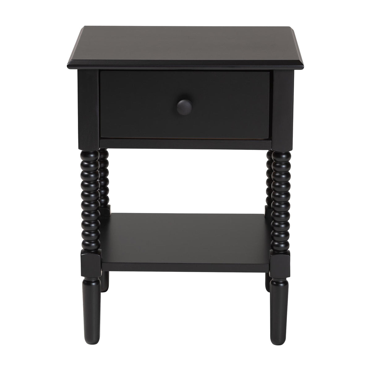 Braith Farmhouse Black Spindle Wood 1-Drawer Nightstand