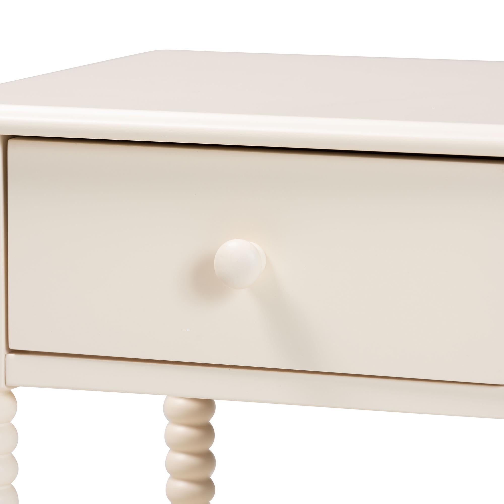 Braith Farmhouse Ivory Spindle Wood 1-Drawer Nightstand