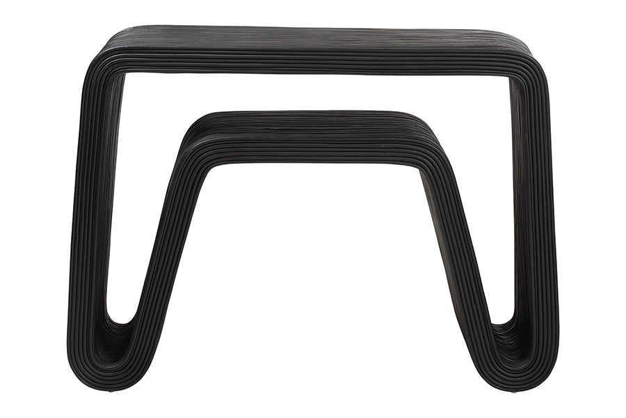 Abebi Black Rattan Console Table - Modern Accent Table with Waterfall Silhouette and Open Hairpin Legs, Boho Coastal Style for Entryway, Hallway, or Living Room